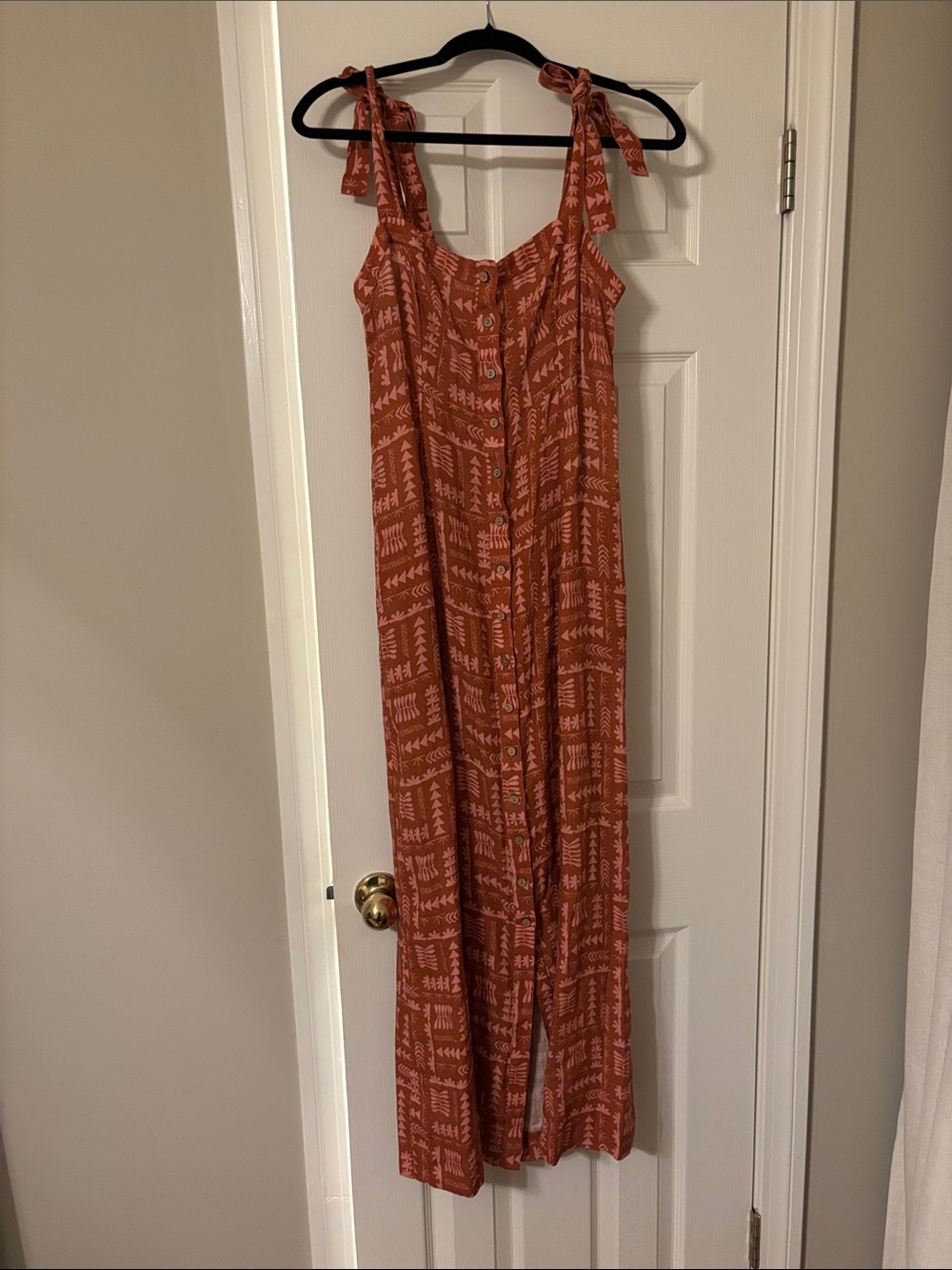 Faherty Rust and Light Pink Geometric Button-Front Maxi